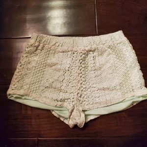 AQUA LINED WHITE LACE SHORTS